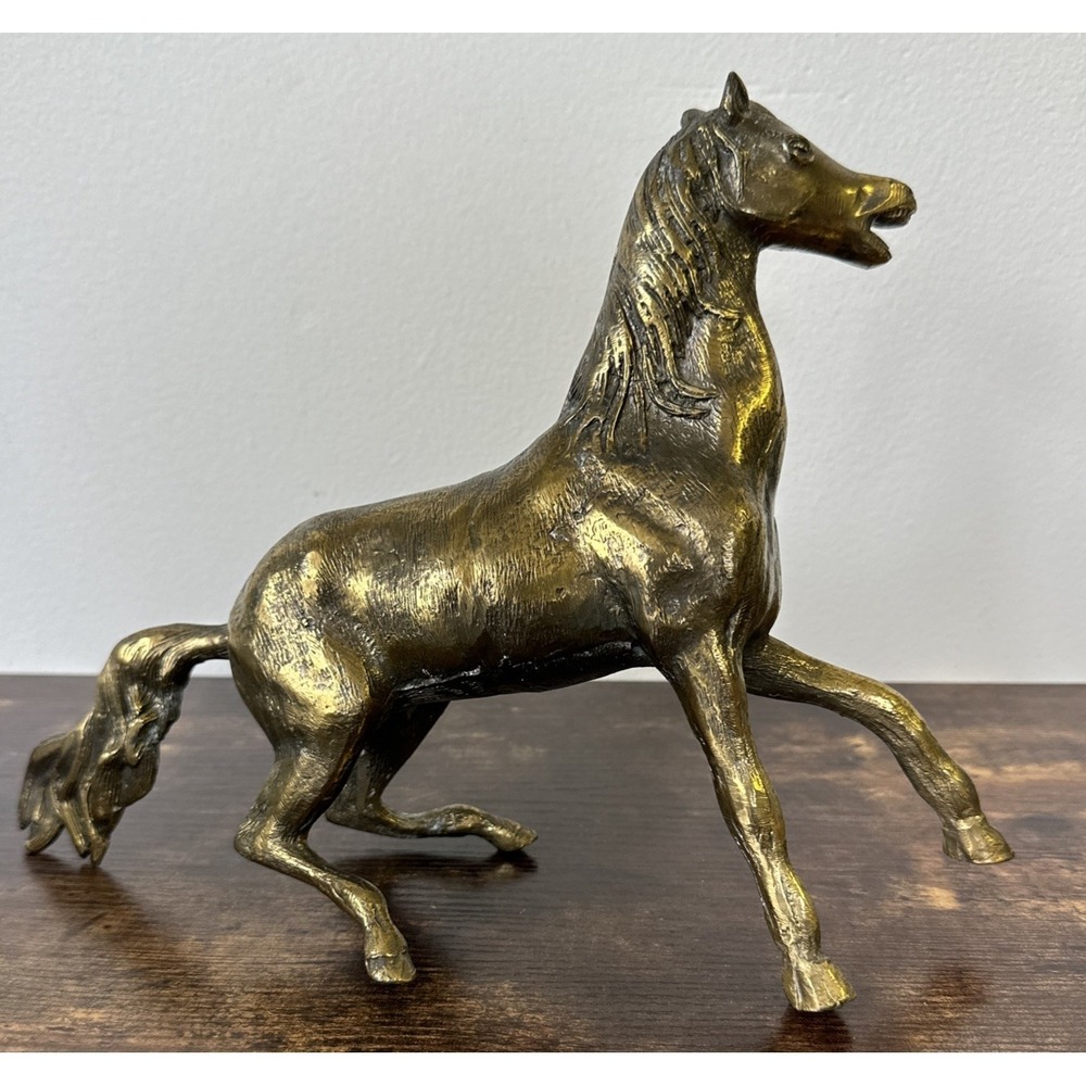 Vtg Brass Horse Figurine Standing‎ 8 3/4"Length 12" Width 3 1/2" Western Boho